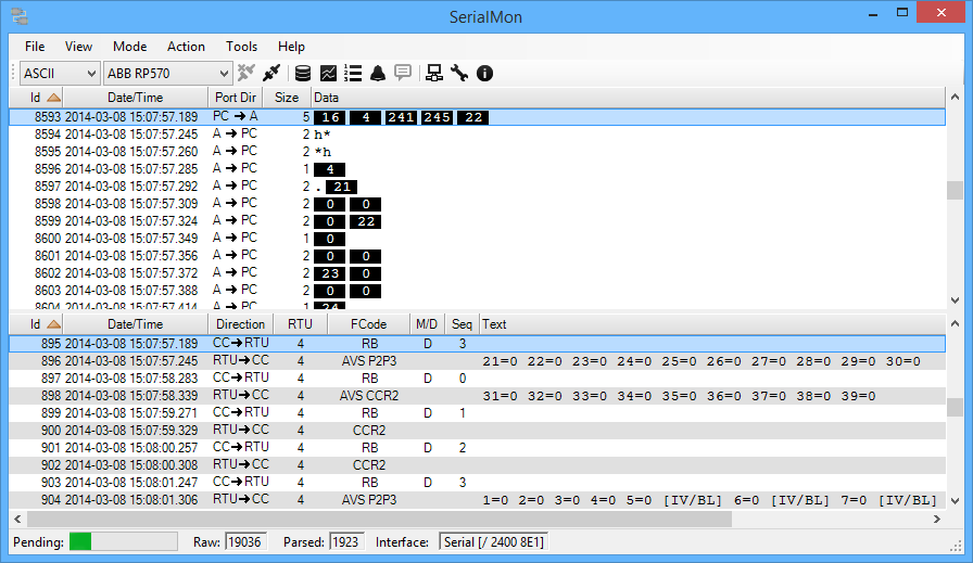 Shows raw and parsed data